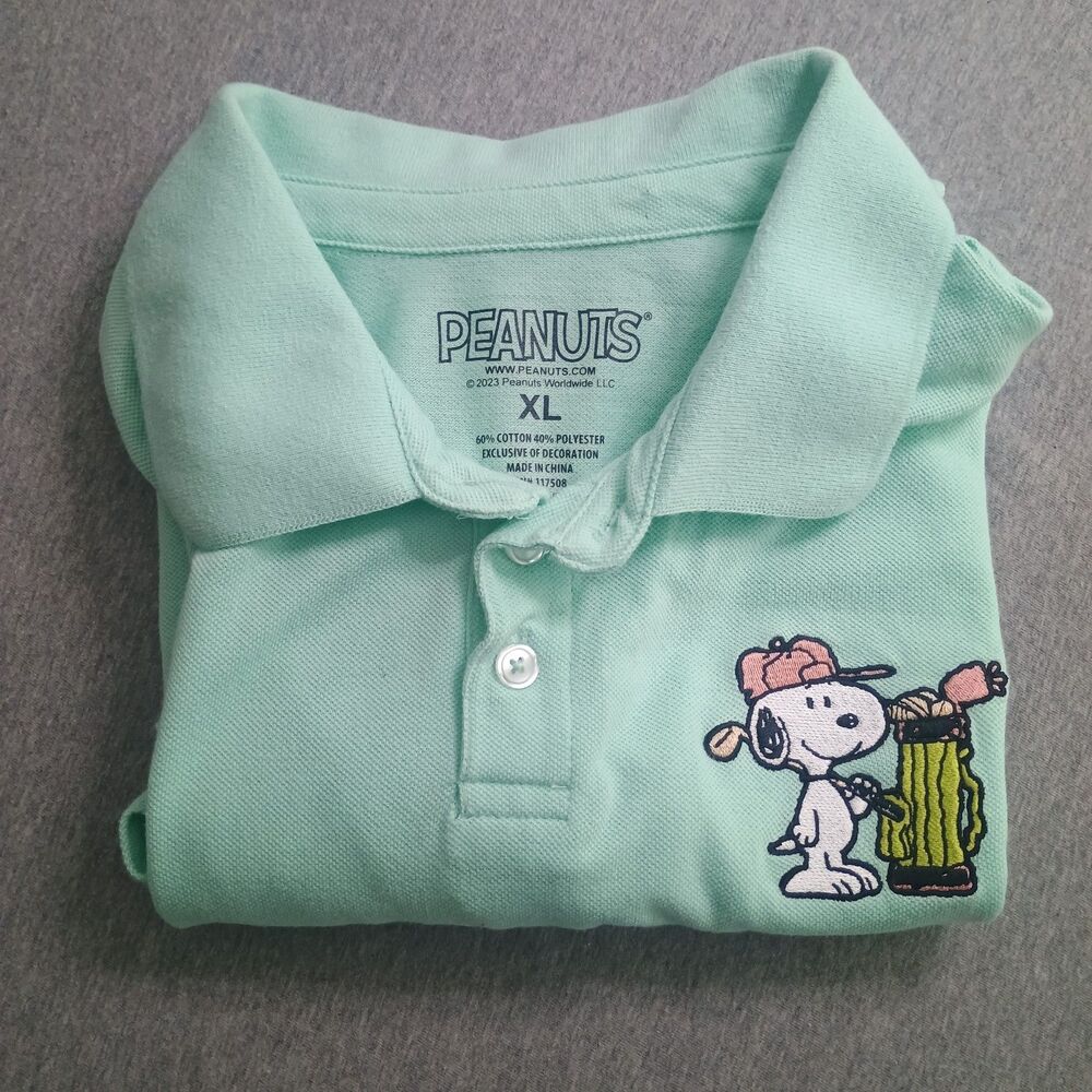 Peanuts Snoopy Golf Club Bag Polo Men’s XL Mint Green Embroidered